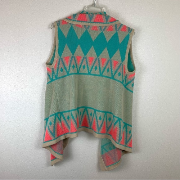 B Sharp Small Neon Aztec Waterfall Open Front Vest Cardigan Mohair soft - Picture 2 of 6